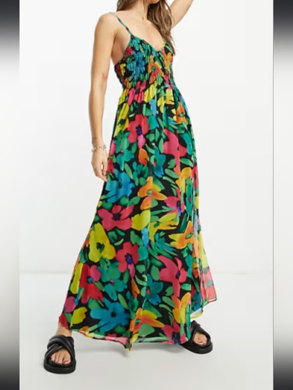 Asos Colorful Floral Long Strap Maxi Dress Sz 10